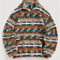 Aztec Fleece Pullover Men's Quarter-Zip Sherpa Sweatshirt Brown Teal – Casual, Winter Gift