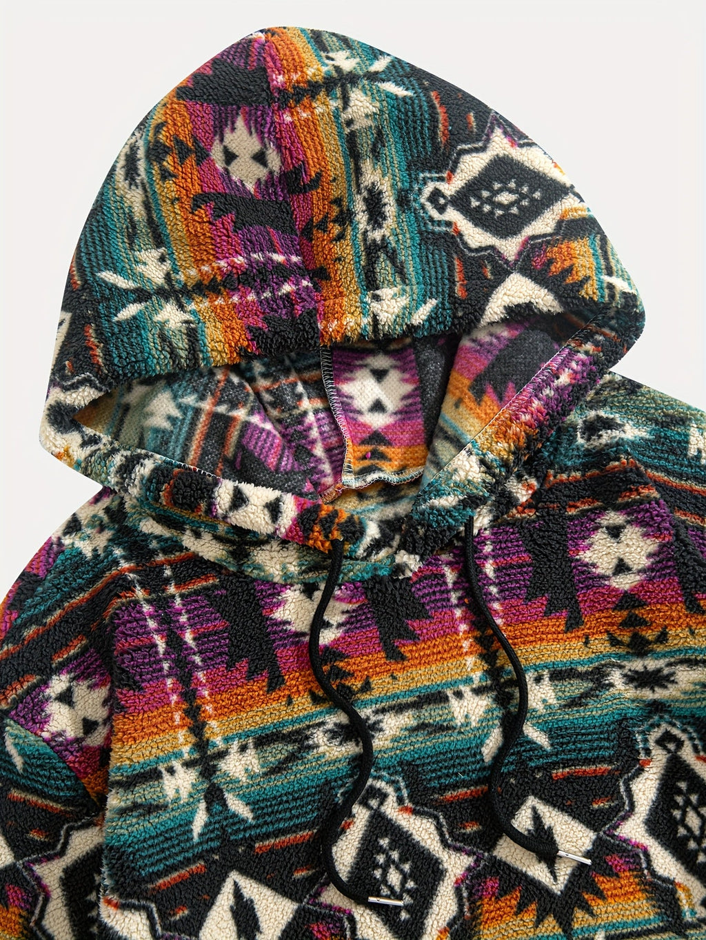 Aztec Pattern Fleece Hoodie Men's Fluffy Pullover with Kangaroo Pocket – Casual, Gift