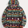 Aztec Pattern Fleece Hoodie Men's Fluffy Pullover with Kangaroo Pocket – Casual, Gift