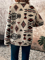 Aztec Print Fleece Pullover Women's Quarter Zip Sweatshirt with Pocket – Casual, Fall Layering