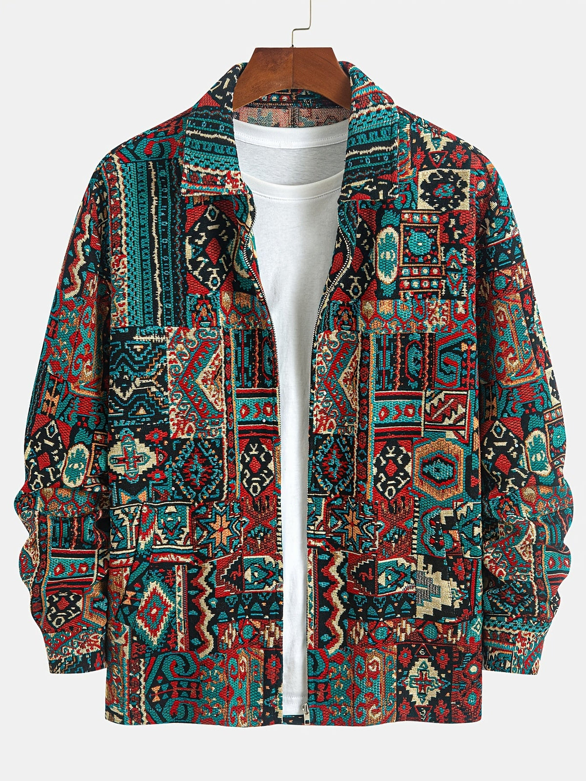 Aztec Print Jacket Men's Lapel Full-Zip Long Sleeve – Casual, Holiday · Faylori