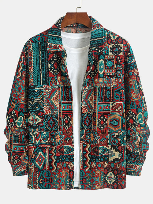 Aztec Print Jacket Men's Lapel Full-Zip Long Sleeve – Casual, Holiday · Faylori