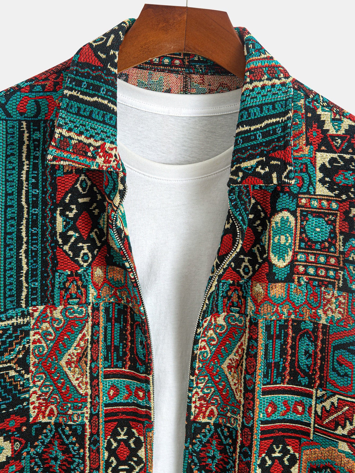 Aztec Print Jacket Men's Lapel Full-Zip Long Sleeve – Casual, Holiday · Faylori