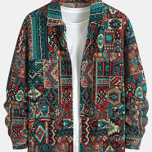 Aztec Print Jacket Men's Lapel Full-Zip Long Sleeve – Casual, Holiday · Faylori