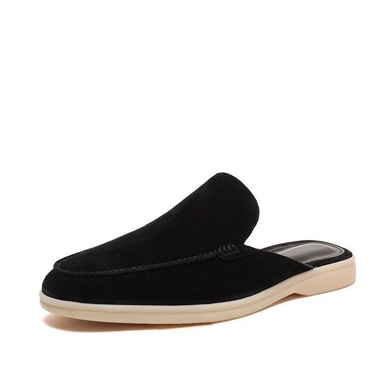 Backless Loafer Mules Men's Slip-On Black Suede Style Shoes – Office, Holiday, Gift
