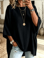 Batwing Sweater Black Oversized Women's Knit Pullover – Casual, Office, Holiday, Gift