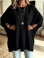 Batwing Sweater Black Oversized Women's Knit Pullover – Casual, Office, Holiday, Gift