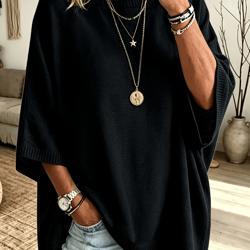 Batwing Sweater Black Oversized Women's Knit Pullover – Casual, Office, Holiday, Gift