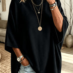 Batwing Sweater Black Oversized Women's Knit Pullover – Casual, Office, Holiday, Gift