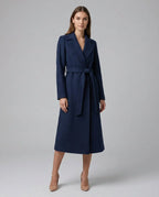 Belted Trench Coat Women's Navy Notch Lapel Long Tailored – Office, Casual, Gift