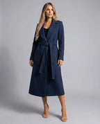 Belted Trench Coat Women's Navy Notch Lapel Long Tailored – Office, Casual, Gift