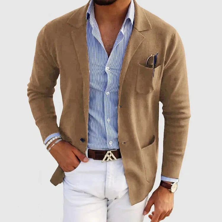Blazer Blue Notch Lapel Men's Slim Fit Jacket with Chest Pocket – Casual, Office, Holiday, Gift