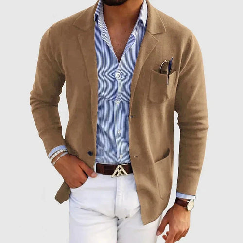 Blazer Blue Notch Lapel Men's Slim Fit Jacket with Chest Pocket – Casual, Office, Holiday, Gift