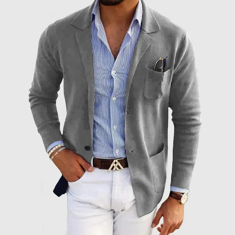 Blazer Blue Notch Lapel Men's Slim Fit Jacket with Chest Pocket – Casual, Office, Holiday, Gift