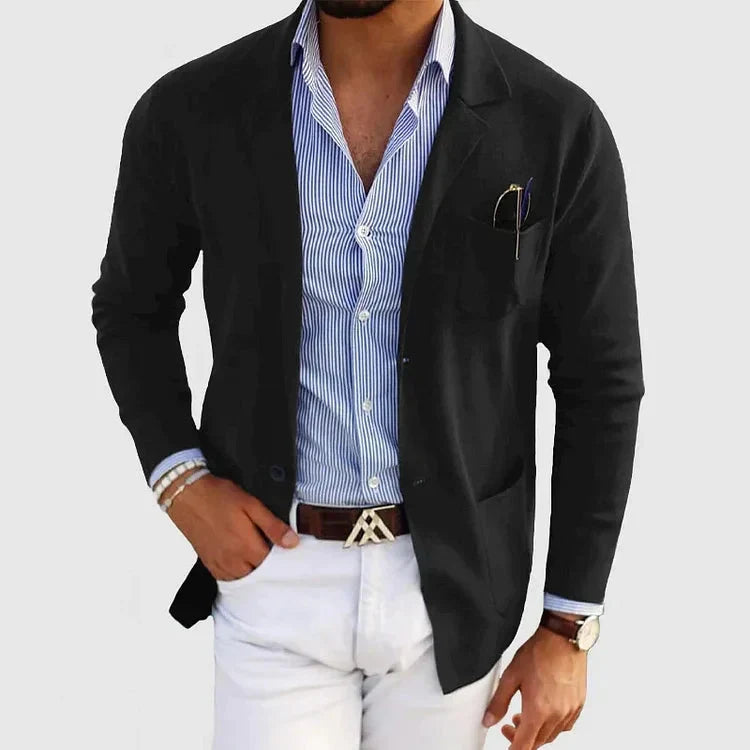 Blazer Blue Notch Lapel Men's Slim Fit Jacket with Chest Pocket – Casual, Office, Holiday, Gift