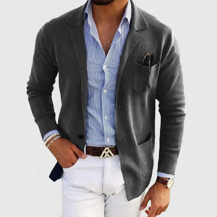 Blazer Blue Notch Lapel Men's Slim Fit Jacket with Chest Pocket – Casual, Office, Holiday, Gift