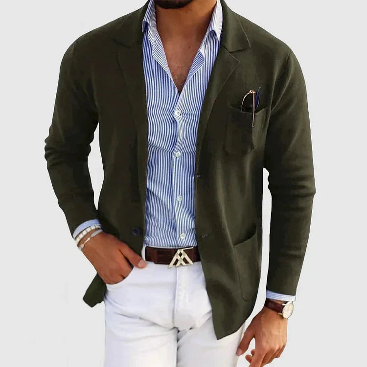 Blazer Blue Notch Lapel Men's Slim Fit Jacket with Chest Pocket – Casual, Office, Holiday, Gift