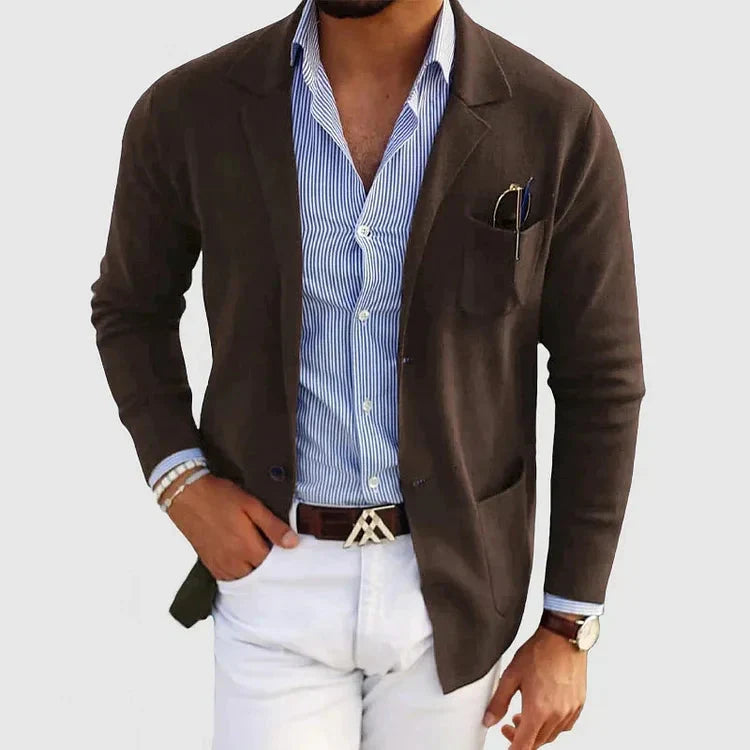 Blazer Blue Notch Lapel Men's Slim Fit Jacket with Chest Pocket – Casual, Office, Holiday, Gift
