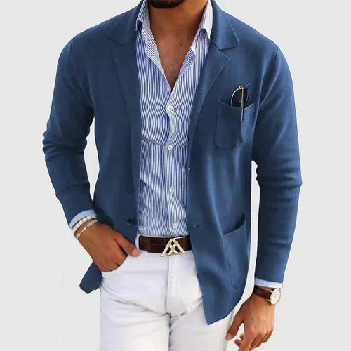 Blazer Blue Notch Lapel Men's Slim Fit Jacket with Chest Pocket – Casual, Office, Holiday, Gift