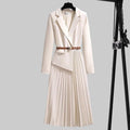 Blazer Dress Women's Pleated Long Sleeve with Belt – Office, Casual · Faylori