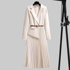 Blazer Dress Women's Pleated Long Sleeve with Belt – Office, Casual · Faylori