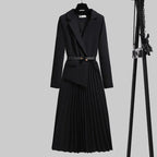 Blazer Dress Women's Pleated Long Sleeve with Belt – Office, Casual · Faylori