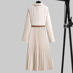 Blazer Dress Women's Pleated Long Sleeve with Belt – Office, Casual · Faylori