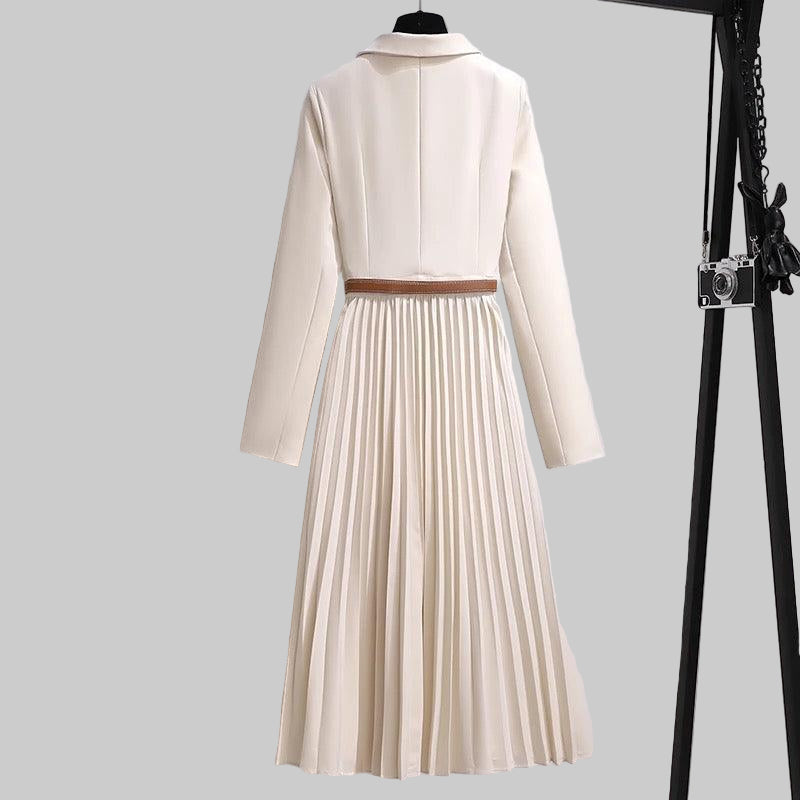 Blazer Dress Women's Pleated Long Sleeve with Belt – Office, Casual · Faylori