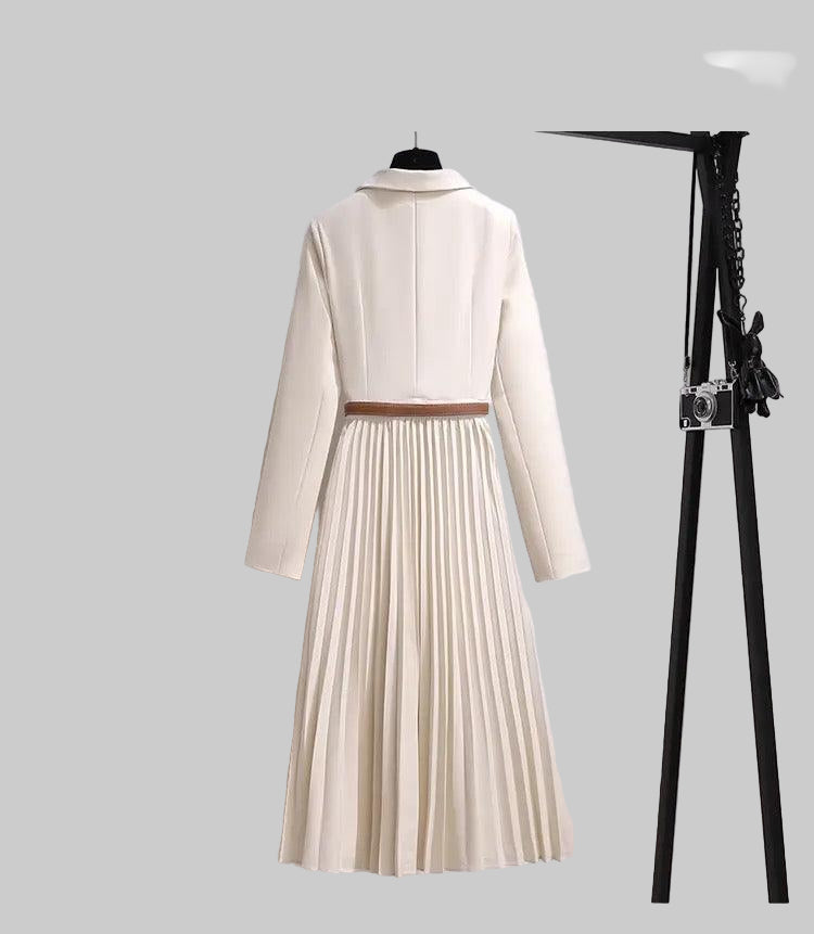 Blazer Dress Women's Pleated Long Sleeve with Belt – Office, Casual · Faylori