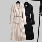 Blazer Dress Women's Pleated Long Sleeve with Belt – Office, Casual · Faylori