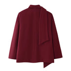 Blazer Jacket Women's Burgundy with Detachable Scarf Single-Breasted – Office, Casual, Gift