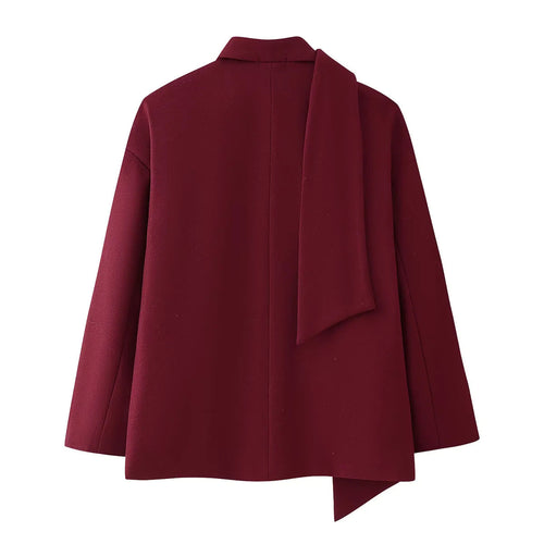 Blazer Jacket Women's Burgundy with Detachable Scarf Single-Breasted – Office, Casual, Gift
