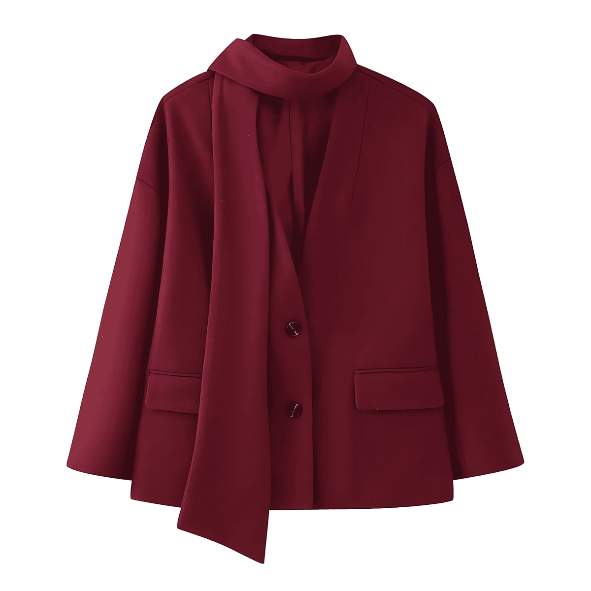 Blazer Jacket Women's Burgundy with Detachable Scarf Single-Breasted – Office, Casual, Gift