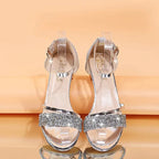 Block Heel Sandals Women's Rhinestone Ankle Strap Low Heel Open Toe – Office, Gift