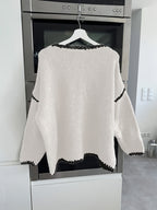 Boat Neck Sweater Women's Oversized Knit Long Sleeve Pullover Beige – Casual, Office, Holiday, Gift