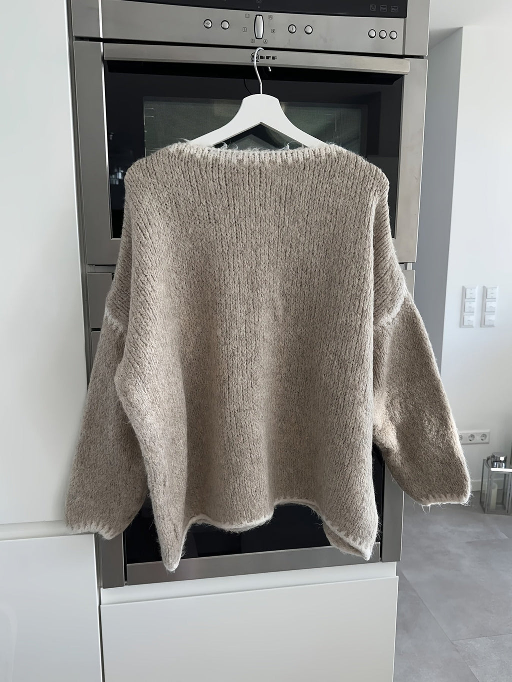 Boat Neck Sweater Women's Oversized Knit Long Sleeve Pullover Beige – Casual, Office, Holiday, Gift