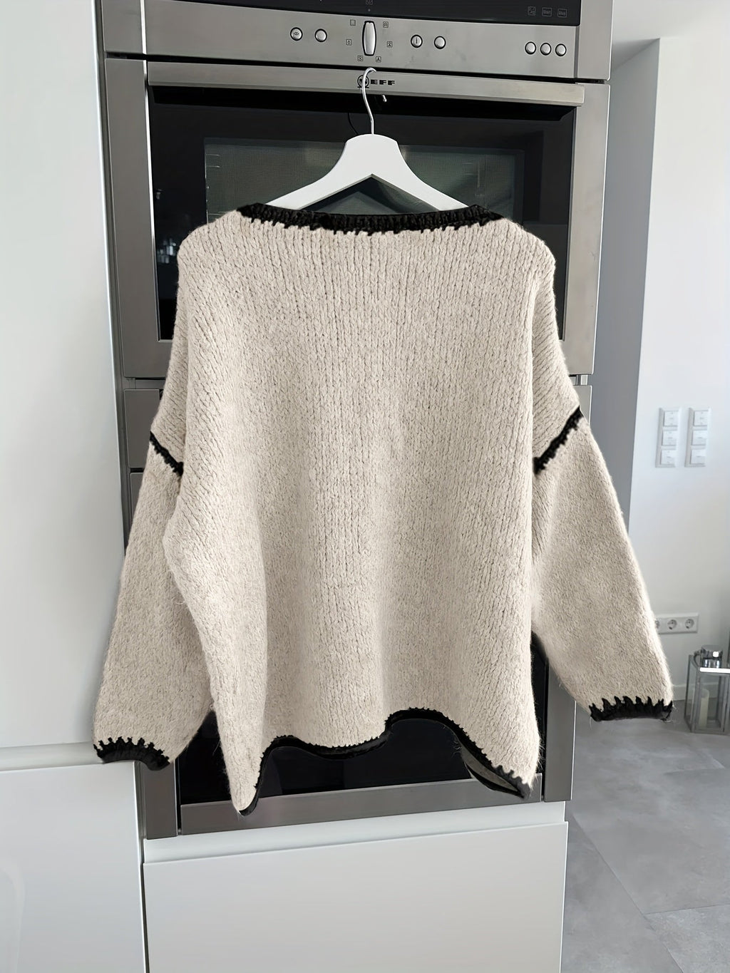 Boat Neck Sweater Women's Oversized Knit Long Sleeve Pullover Beige – Casual, Office, Holiday, Gift
