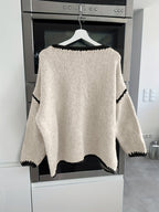 Boat Neck Sweater Women's Oversized Knit Long Sleeve Pullover Beige – Casual, Office, Holiday, Gift