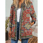 Boho Open-Front Jacket Women's Ethnic Print Long Sleeve – Casual, Layering, Gift