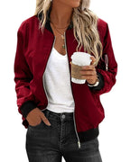 Bomber Jacket Women's Green Zip-Up with Ribbed Trim – Casual, Office · Faylori