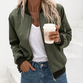 Bomber Jacket Women's Green Zip-Up with Ribbed Trim – Casual, Office · Faylori