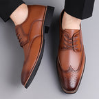 Brogue Dress Shoes Men's Black Leather Lace-Up Wingtip Oxfords – Office, Wedding, Formal, Business Gift