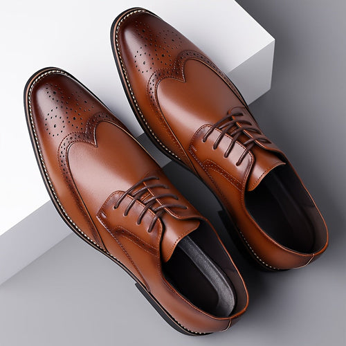 Brogue Dress Shoes Men's Black Leather Lace-Up Wingtip Oxfords – Office, Wedding, Formal, Business Gift