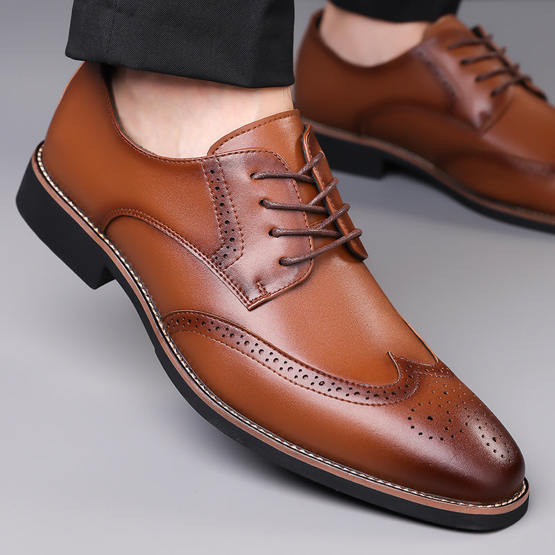 Brogue Dress Shoes Men's Black Leather Lace-Up Wingtip Oxfords – Office, Wedding, Formal, Business Gift
