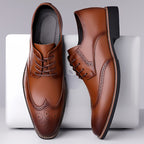 Brogue Dress Shoes Men's Black Leather Lace-Up Wingtip Oxfords – Office, Wedding, Formal, Business Gift