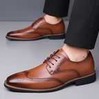 Brogue Dress Shoes Men's Black Leather Lace-Up Wingtip Oxfords – Office, Wedding, Formal, Business Gift