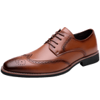 Brogue Dress Shoes Men's Black Leather Lace-Up Wingtip Oxfords – Office, Wedding, Formal, Business Gift