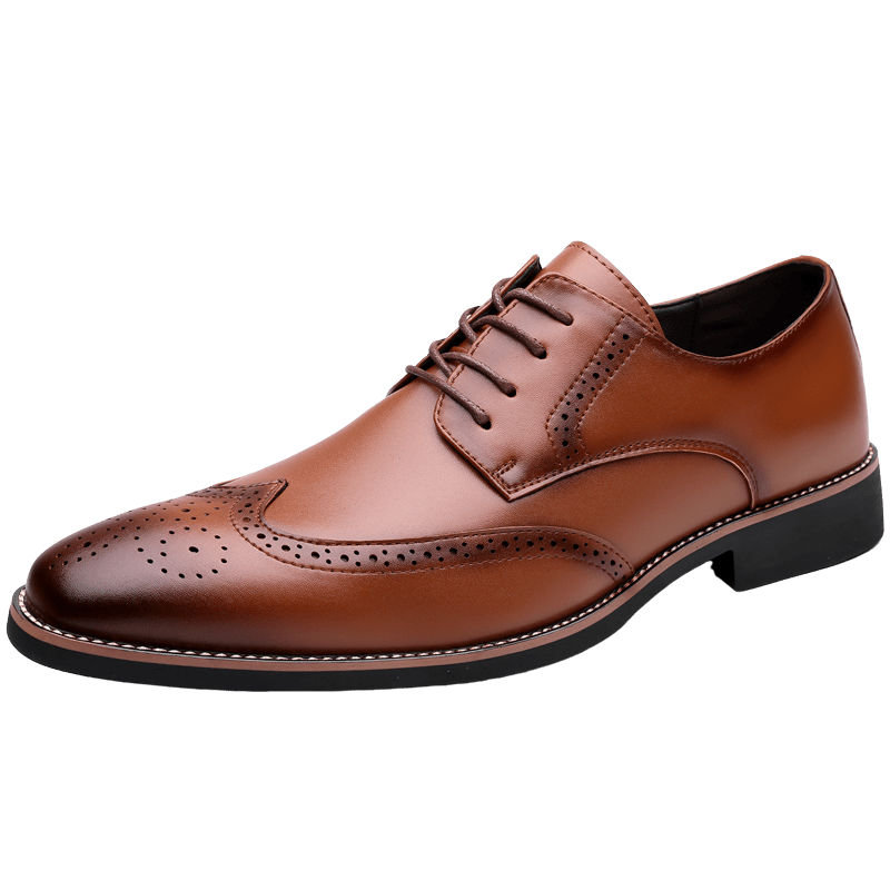 Brogue Dress Shoes Men's Black Leather Lace-Up Wingtip Oxfords – Office, Wedding, Formal, Business Gift