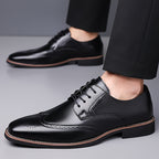 Brogue Dress Shoes Men's Black Leather Lace-Up Wingtip Oxfords – Office, Wedding, Formal, Business Gift