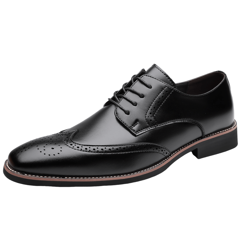 Brogue Dress Shoes Men's Black Leather Lace-Up Wingtip Oxfords – Office, Wedding, Formal, Business Gift